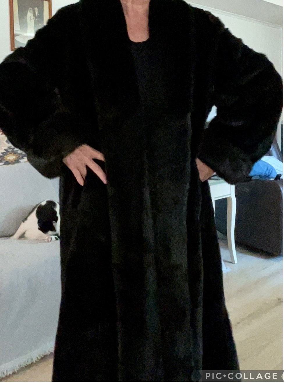 NWT Dennis Basso Black Faux Fur Long Coat